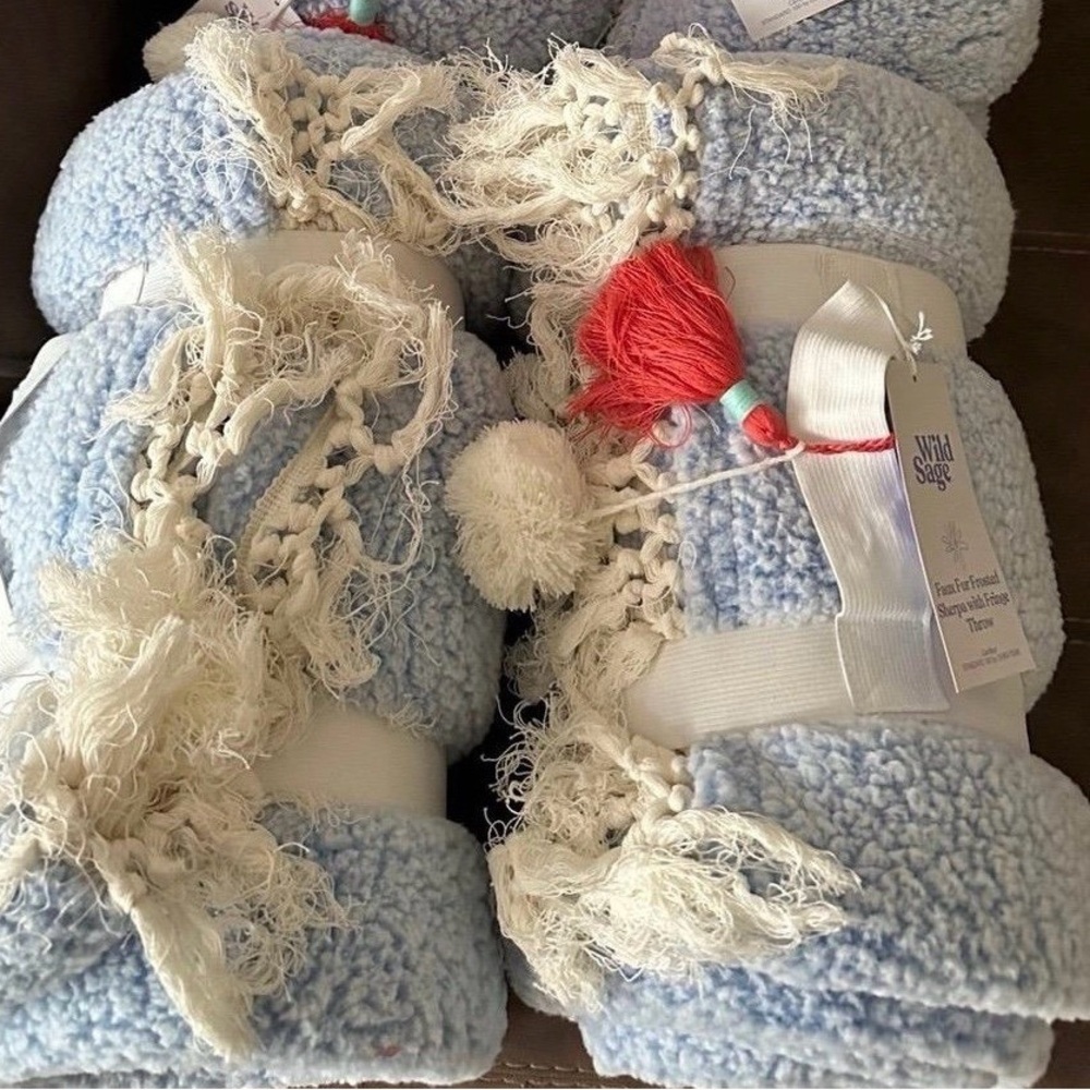 Wild Sage Blue and White Throw Blankets